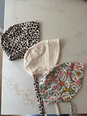 Little and lively Floral, Leopard and Cream Bonnet bundle